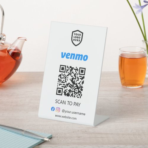 Venmo QR Code Payment  White Scan to Pay Pedestal Sign