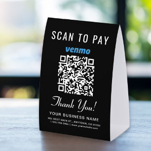 Venmo QR Code Scan To Pay Black Paper Table Tent