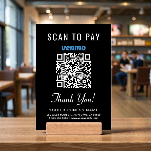 Venmo QR Code Scan To Pay Black Tabletop Sign Holder (Venmo QR Code Scan To Pay Black Tabletop Sign Holder)