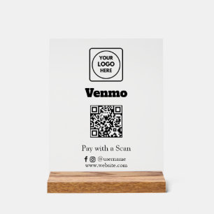 Venmo QR Code   Scan to Pay Custom Business Logo Acrylic Sign