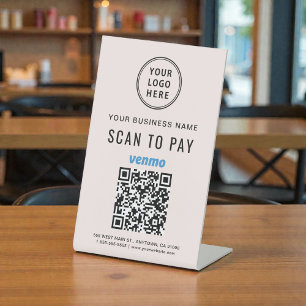 Venmo QR Code Scan to Pay Logo Pink Pedestal Sign