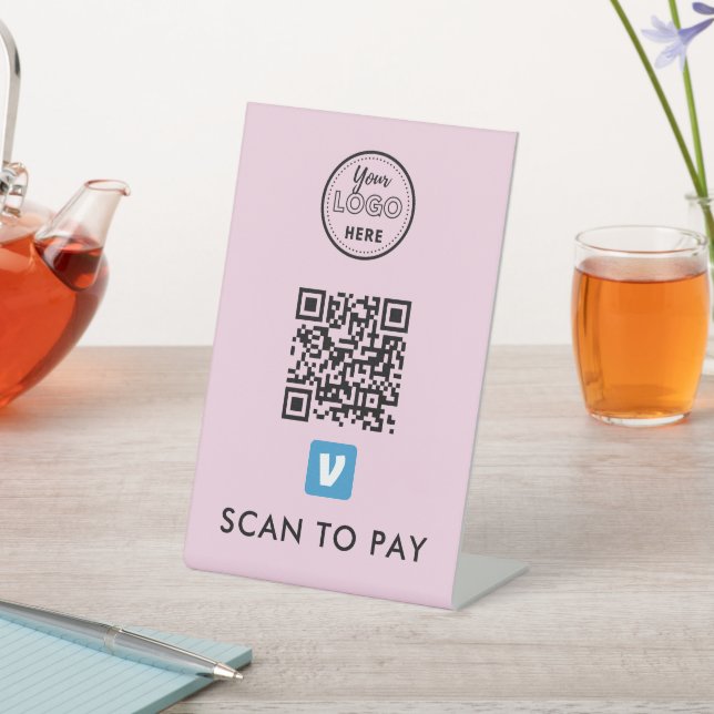 Venmo QR Code Scan to Pay Modern Logo Pink Pedestal Sign (In SItu)