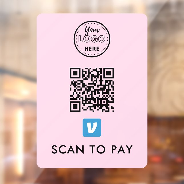 Venmo QR Code Scan to Pay Modern Logo Pink Window Cling (Sheet 2)