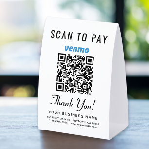 Venmo QR Code Scan To Pay Paper Table Tent