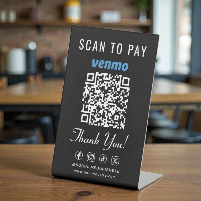 Venmo Scan to Pay QR Code Black Tabletop Pedestal Sign (Venmo Scan to Pay QR Code Black Tabletop Pedestal Sign)