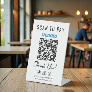 Venmo Scan to Pay QR Code Tabletop Pedestal Sign