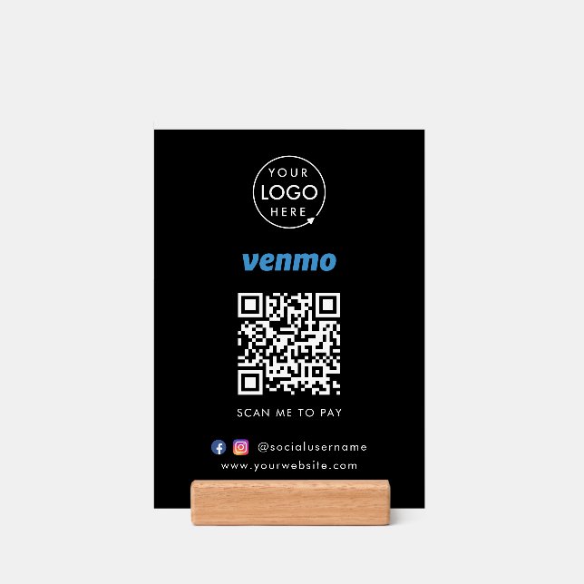 Venmo Tabletop Sign | Contactless Payment QR Code Holder | Zazzle