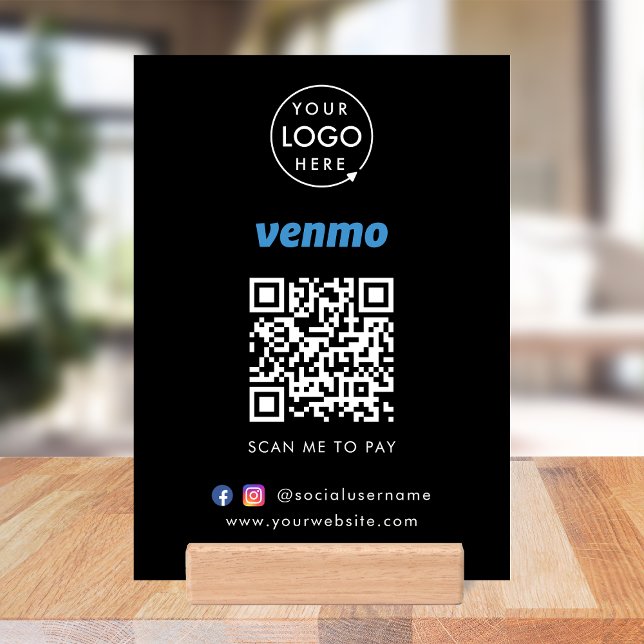 Venmo Tabletop Sign | Contactless Payment QR Code Holder (Interactive "scan to pay” QR code cash wrap table signage for collecting digital payment by Venmo.)