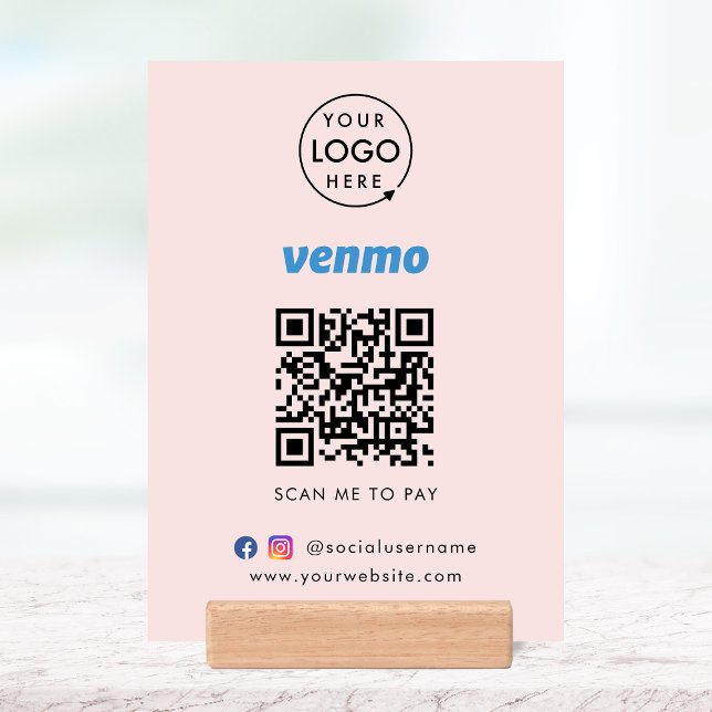 Venmo Tabletop Sign | Contactless Payment QR Code Holder (Interactive "scan to pay” QR code cash wrap table signage for collecting digital payment by Venmo.)