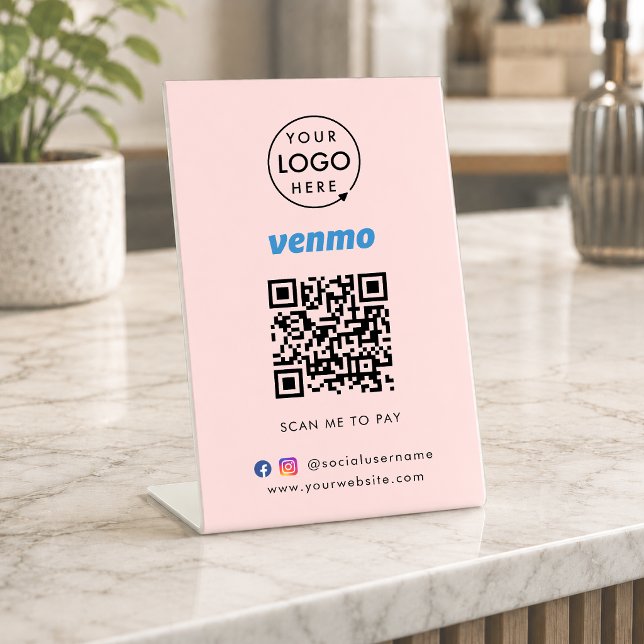 Venmo Tabletop Sign | QR Code Payment Counter Sign (Interactive "scan to pay” QR code cash wrap table signage for collecting digital payment by Venmo.)
