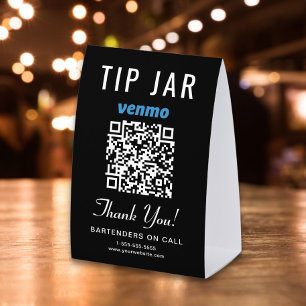 Venmo Tip Jar QR Black Business Paper Table Tent