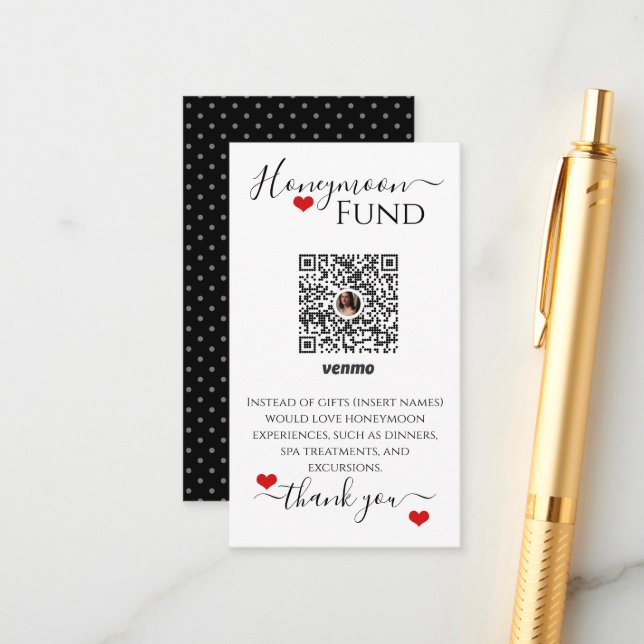 Venmo Wedding Registry Honeymoon Enclosure Card (Front/Back In Situ)