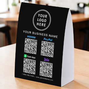 Venmo Zelle PayPal CashApp QR Codes Business Logo Paper Table Tent