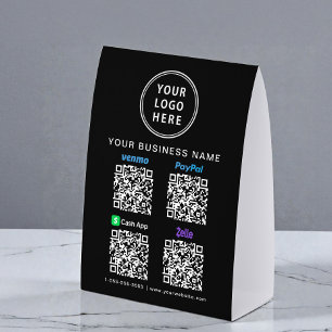 Venmo Zelle PayPal CashApp QR Codes Business Logo Paper Table Tent