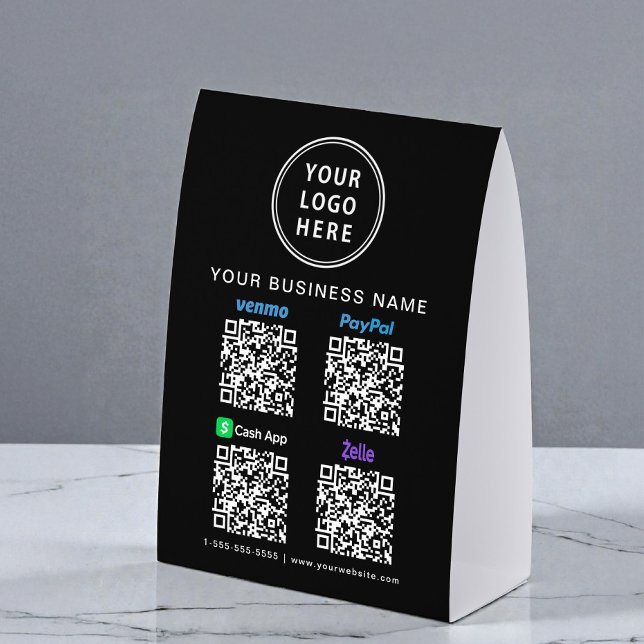 Venmo Zelle PayPal CashApp QR Codes Business Logo Paper Table Tent (Creator Uploaded)
