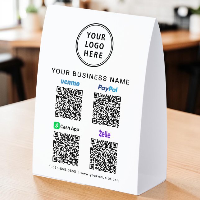 Venmo Zelle PayPal CashApp Scan To Pay QR Code Paper Table Tent (Venmo Zelle PayPal CashApp Scan To Pay QR Code Paper Table Tent)