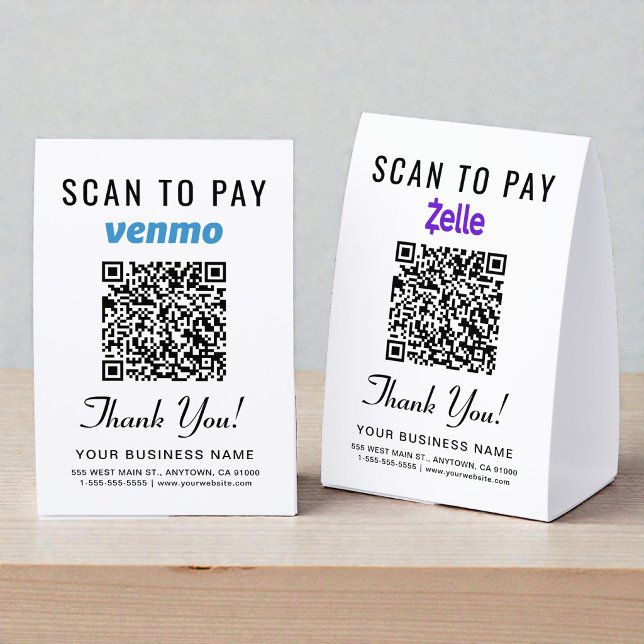 Venmo Zelle QR Code Scan To Pay Paper Table Tent (Venmo Zelle QR Code Scan To Pay Paper Table Tent)