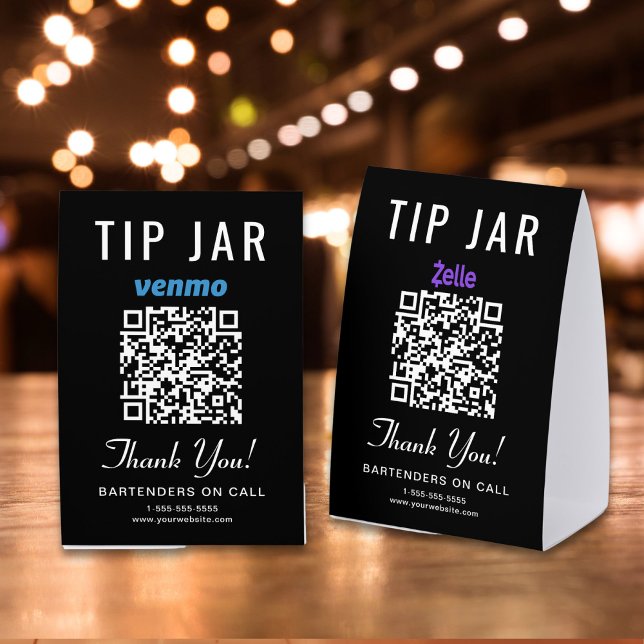 Venmo Zelle Tip Jar QR Black Business Paper Table Tent (Creator Uploaded)
