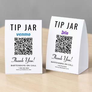 Venmo Zelle Tip Jar QR Business Paper Table Tent