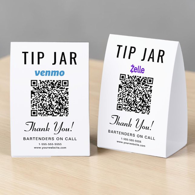 Venmo Zelle Tip Jar QR Business Paper Table Tent (Venmo Zelle Tip Jar QR Business Paper Table Tent)