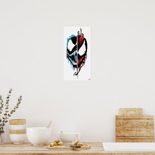 Venom and Carnage Split Inked Face Graphic Poster | Zazzle