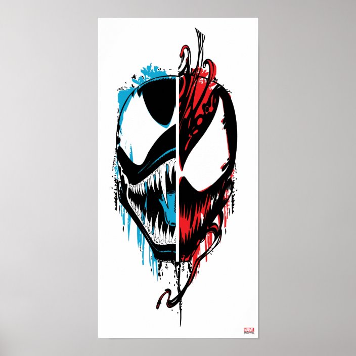 Venom and Carnage Split Inked Face Graphic Poster | Zazzle