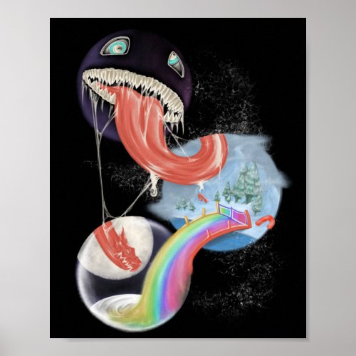 Venom look alike licking rainbow xmas world poster