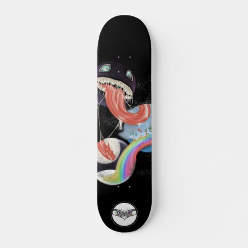 Venom look alike licking rainbow xmas world skateboard