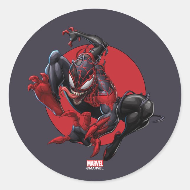 Venomized Spider-Man Miles Morales Classic Round Sticker (Front)
