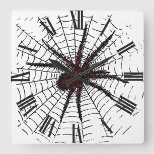 Venomous Black Spider Scary Insect Art Square Wall Clock
