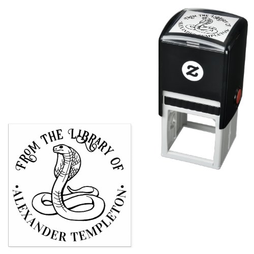 Venomous Cobra Snake Round Library Book Name Self_inking Stamp