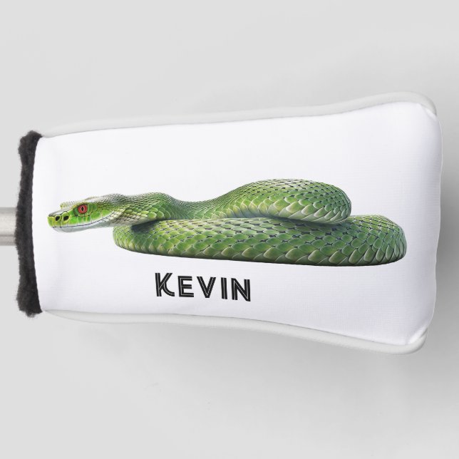 Venomous Green Snake With Your Name Golf Head Cover (Front)