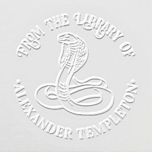 Venomous King Cobra Snake Round Library Book Name Embosser