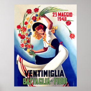 Ventimiglia, Maggio, Italy, girl on flower battle Poster