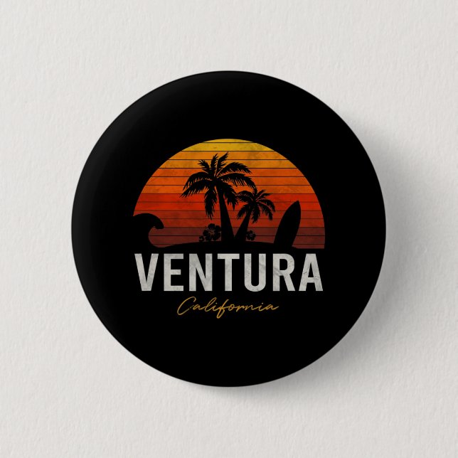 Ventura Beach California Palms Vacation Surf Sundo Button (Front)