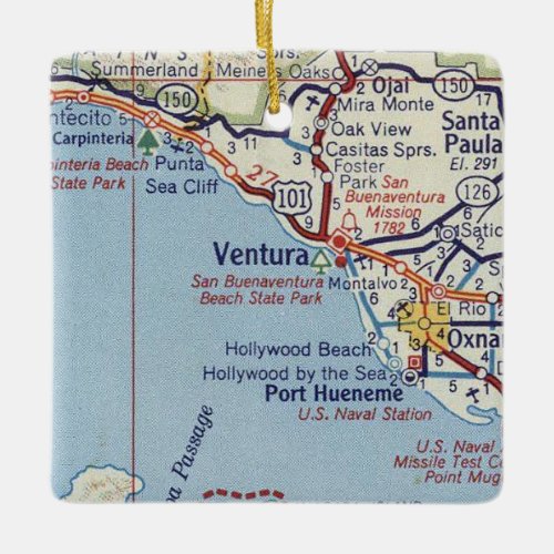 Ventura CA 50s Map Ceramic Ornament