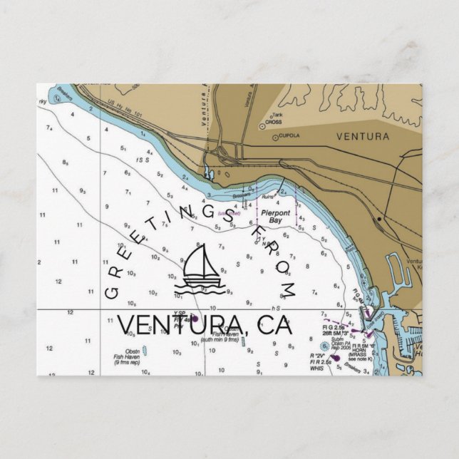 Ventura CA Nautical Chart Postcard (Front)