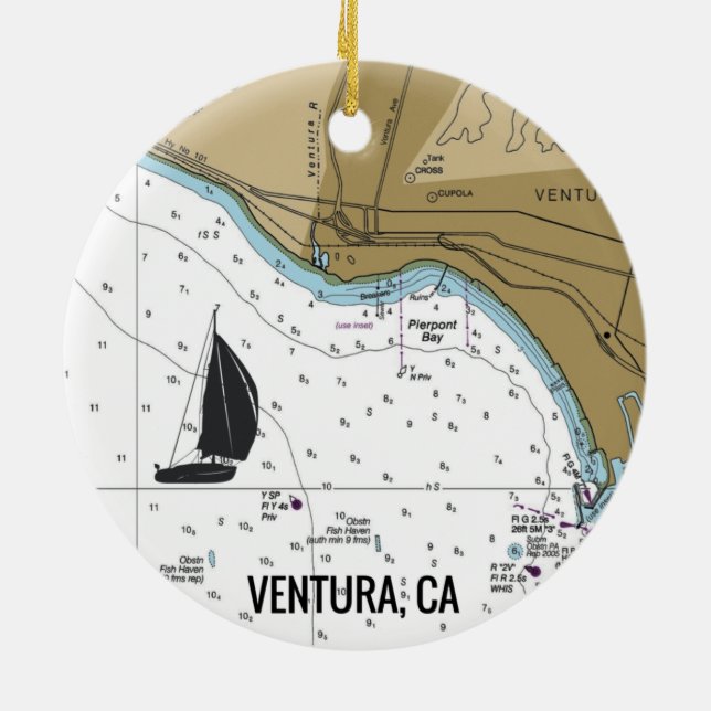 Ventura CA Sailing Ceramic Ornament (Back)