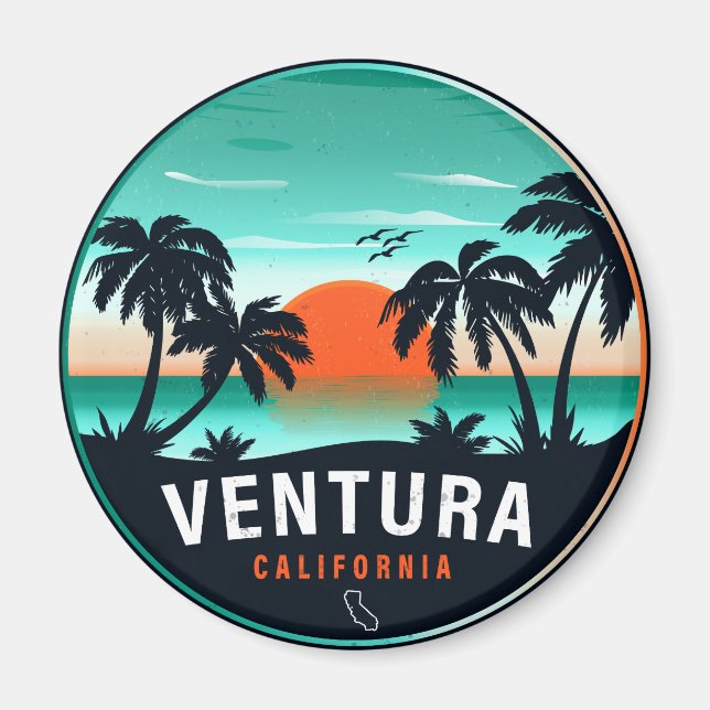 Ventura California Retro Sunset Tropical Souvenirs Magnet (Front)