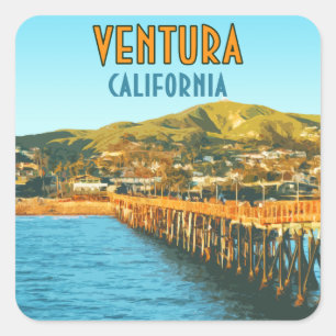 Ventura Pier Beach California Vintage Square Sticker