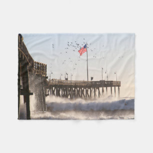Ventura Pier Waves   El Nino Fleece Blanket