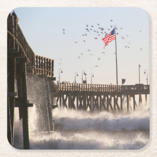 Ventura Pier Waves   El Nino Square Paper Coaster