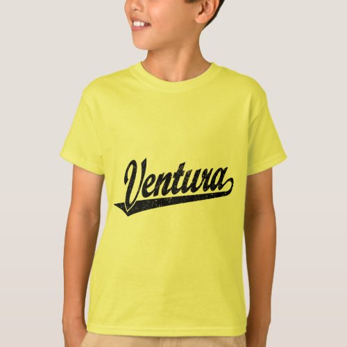 Ventura script logo in black distressed T_Shirt