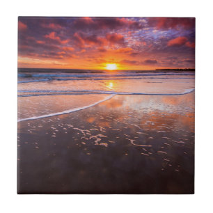 Ventura State Beach At Sunset Ceramic Tile