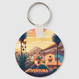 Ventura Sunset Mountains Southern California Retro Keychain