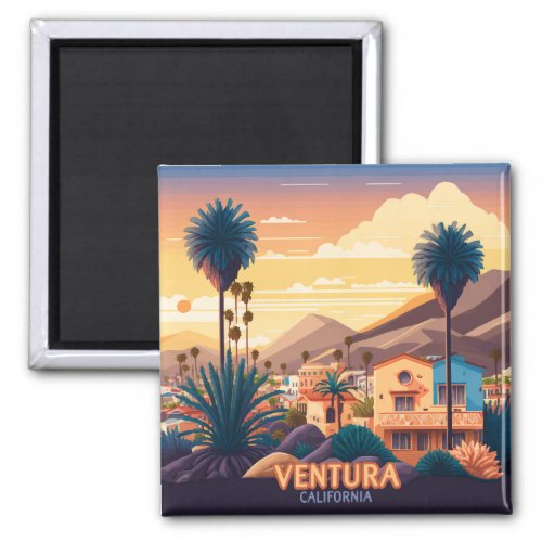 Ventura Sunset Mountains Southern California Retro Magnet