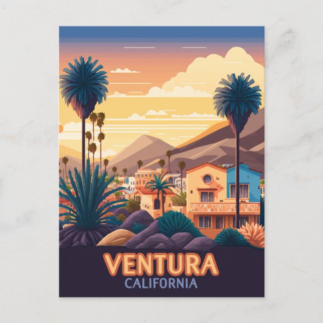 Ventura Sunset Mountains Southern California Retro Postcard (Front)