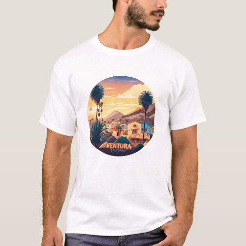 Ventura Sunset Mountains Southern California Retro T_Shirt
