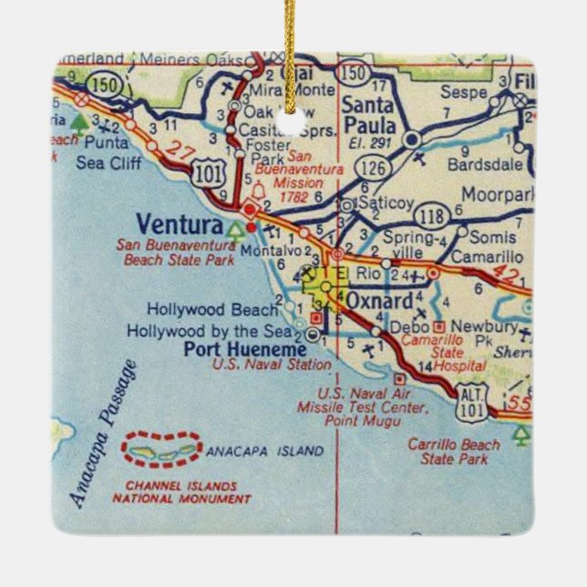 Ventura Vintage Map Ceramic Ornament (Back)