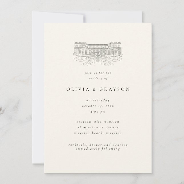 Venue Illustration Old Money Aesthetic, Wedding  Invitation (Front)